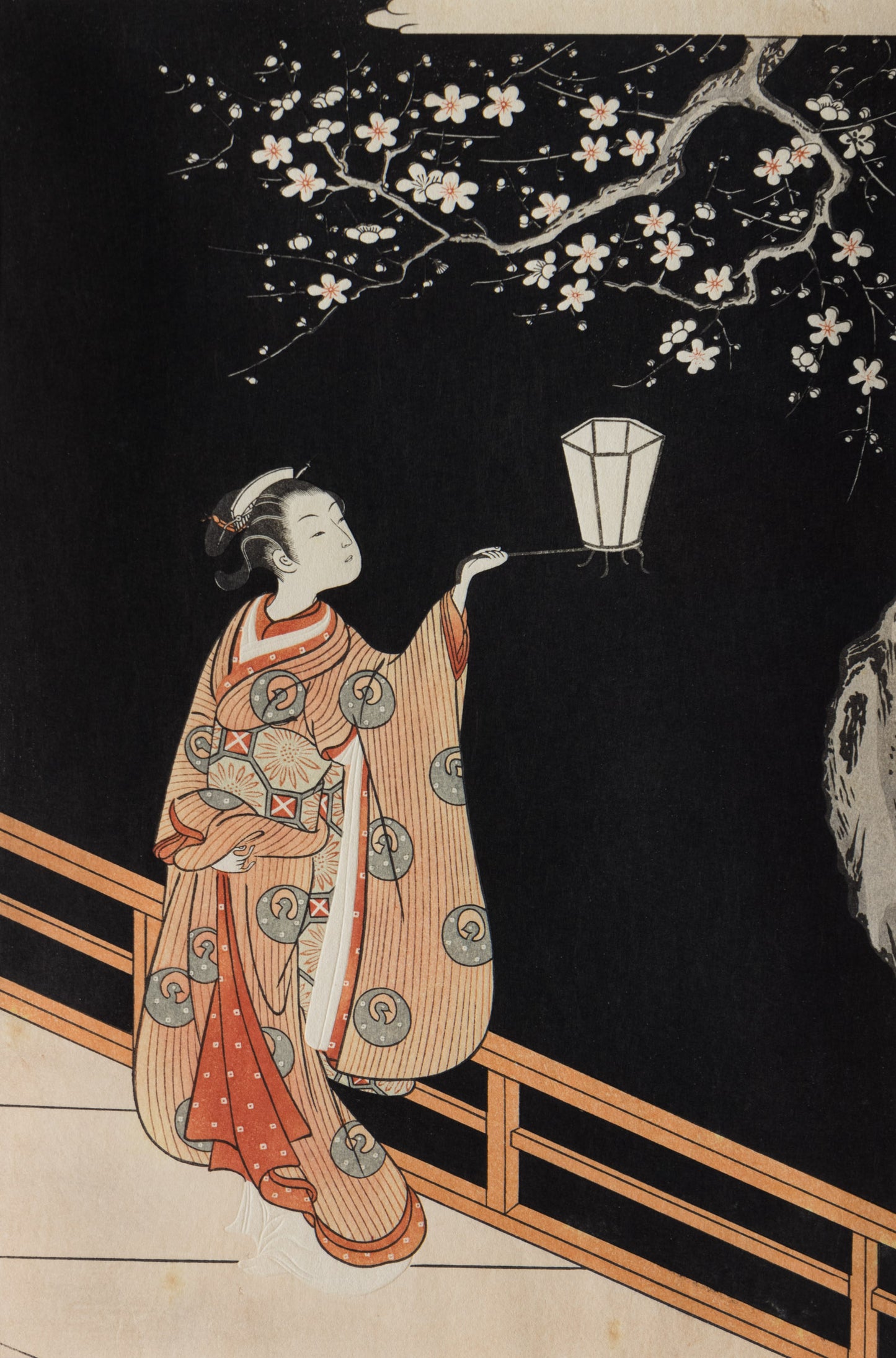 夜の梅 Woman Admiring Plum Blossoms at Night